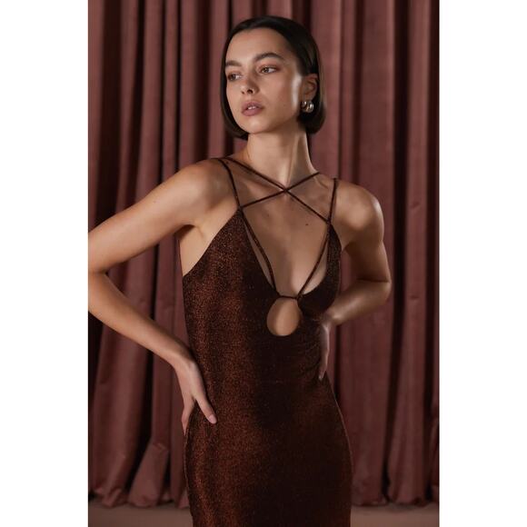 Misha Veronika Metallic Cutout Bodycon Midi Dress Nightshade Blue Size 10 - Picture 6 of 15